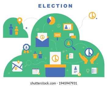 Poster banner consisting of election icons. flat design style minimal vector illustration.
