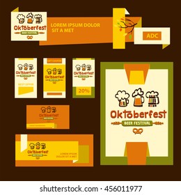 Poster, banner, corporate identity with autumn tree and logotype for oktoberfest. Illustration logo of invitation to october beer festival.