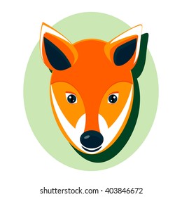 Poster or banner of a cute fox. Vector illustration. Flat design face.