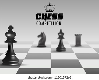 Poster or banner design for Chess Competition with illustration of chess board and pieces.