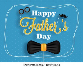 Poster or banner design for Father's Day celebration with stylish text, bow on blue background. 