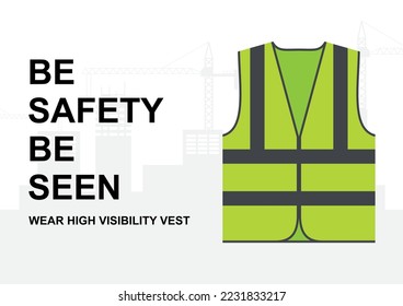 Poster and banner design for the importance of wearing safety vest at the workplace. High visibility jacket.