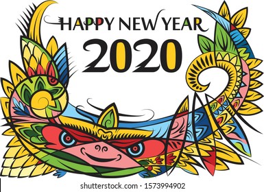 Poster or Banner Design of New Year Event 2020. Title of Happy New Year 2020 with Colorful Abstract Illustration