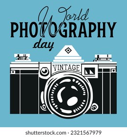 poster and banner design for world photography day in vintage flat style