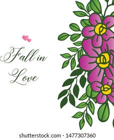 Poster or banner for fall in love, with pattern art purple floral frame. Vector