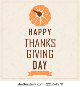 Poster, banner or flyer design with pumpkin and stylish text on beige background for Happy Thanks Giving Day celebrations. 