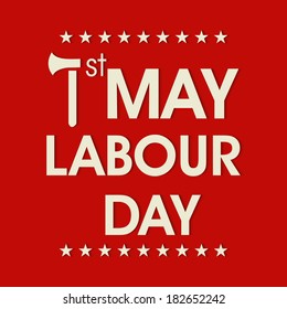 Diseño de afiches, pancartas o volantes con texto elegante el 1 de mayo, día del trabajo con fondo rojo. 