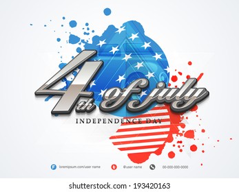 Poster, banner or flyer design with stylish text 4th of July on gunny American flag colors background for Independence Day celebration.