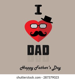 Poster, banner or flyer design with stylish text I Love Dad and red heart shape on brown background for Happy Father's Day celebrations.