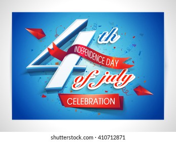 Poster, Banner or Flyer design with stylish text 4th of July in American Flag colors on blue background.