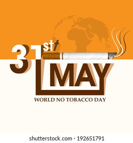 Poster, banner or flyer design for World No Tobacco Day with stylish text in white and brown colour, burning cigarette on yellow background.