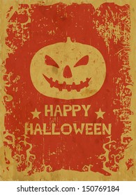 Poster, banner or flyer with scary halloween pumpkin on grungy background for party. 