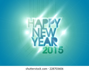 Poster, banner or flyer with stylish text Happy New Year 2015 on shiny blue background.