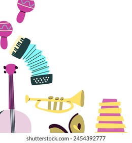 Poster or banner for the jazz festival with music instruments. Perfect for music events, jazz concerts. Vector illustration