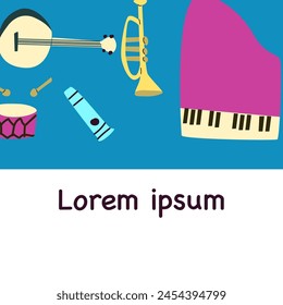 Poster or banner for the jazz festival with music instruments. Perfect for music events, jazz concerts. Vector illustration