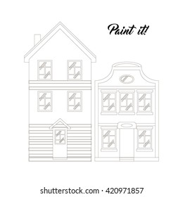 Poster, banner or logo of semi-detached holland house. Vector illustration.
