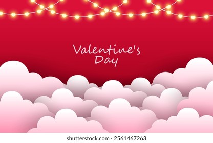 Poster or banner with paper cut sky and clouds. Place for text. Happy Valentine's Day sale header