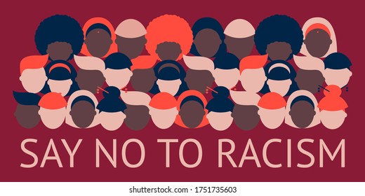 poster, banner of racism. say no to racism. multiracial people icons. portraits of multi colored people. black and white human. Black lives matter. any life matters