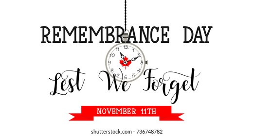 poster or banner of Remembrance Day of Canada 11 november. Lest we forget