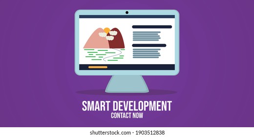 Poster oder Banner mit einem Sprichwort SMART ENTWICKLUNGSKONTAKT JETZT. für Webdesigner, Entwickler. FORDERN SIE ZU HANDELN. Vektor eps10. 100 % bearbeitbar