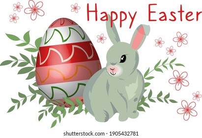 Plantilla de afiches y pancartas con huevo de Pascua 3d realista, conejito y hojas. Promoción, compras, tarjetas de felicitación, postales y regalos para el Día de Pascua