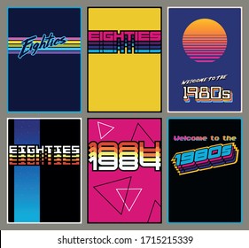 Poster, Banner Templates, Abstract Backgrounds from the 1980s, Trendy Vintage Colors and Shapes