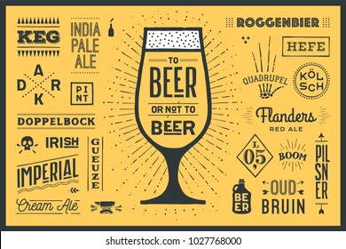 Poster oder Banner mit Text zu Bier oder nicht Bier und Namen von Biersorten. Farbiges Grafikdesign für Druck, Web oder Werbung. Poster für Bar, Pub, Restaurant, Bier Thema. Vektorgrafik