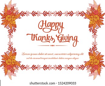 Poster or banner of thanksgiving, with pattern wallpaper of autumn leaf flower frame. Vector