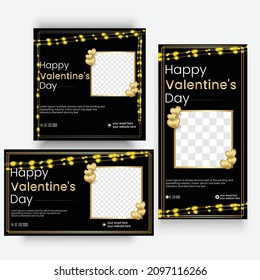 Poster or Banner for Valentines day black background with golden hearts