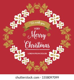 Poster or banner for very merry christmas, with elegant white flower frame texture. Vector