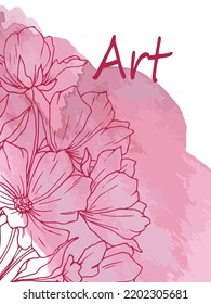 Poster. Banner. White background with pink watercolor streaks. Art. Artistic postcard. Abstraction. Spring. Summer.