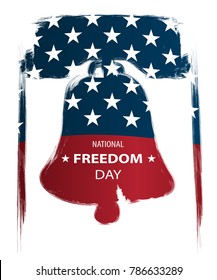 Poster or banners  on  National Freedom Day! - February 1st. USA flag as background and Liberty Bell silhouette. Vintage style.