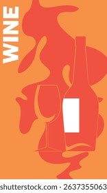 Poster for bar, red wine, bottle and glass, wine tasting. Restaurant menu, wine list, chardonnay, cabernet, alcohol