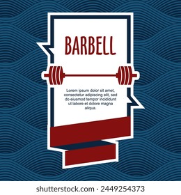 Poster with barbell. Sports background with abstract geometric graphics and place for text. Vector illustration 02