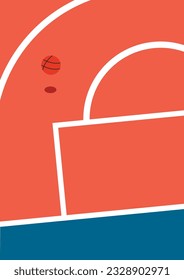 Poster basketball court with ball. Minimalist geometric shapes poster design. Minimalism. Decoration, wallpaper, presentations