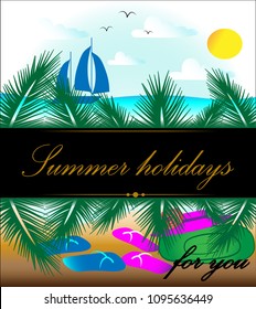 poster of the beach and the sea with palm trees