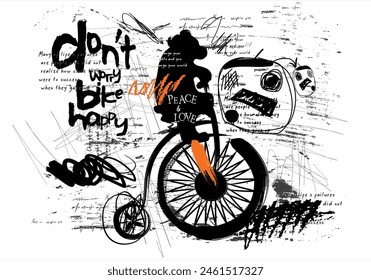 poster a bear riding a bicycle, graffiti slogan print with neon spray, Urban typography street art graffiti slogan print with spray effect, art grunge graphic tee, t shirt graphics print for graphic T