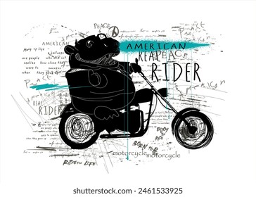 poster a bear riding a bicycle, graffiti slogan print with neon spray, Urban typography street art graffiti slogan print with spray effect, art grunge graphic tee, t shirt graphics print for graphic T