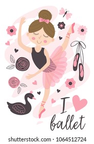 poster with beautiful ballerina - vector illustration, eps
