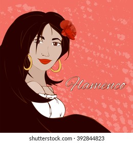 Poster with beautiful ethnic woman with flower
