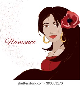Poster with beautiful ethnic woman and flower