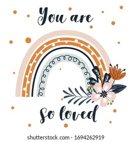 poster with beautiful rainbow and flower on white background - vector illustration, eps