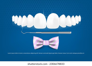 Poster with beautiful realistic teeth. Dentistry design