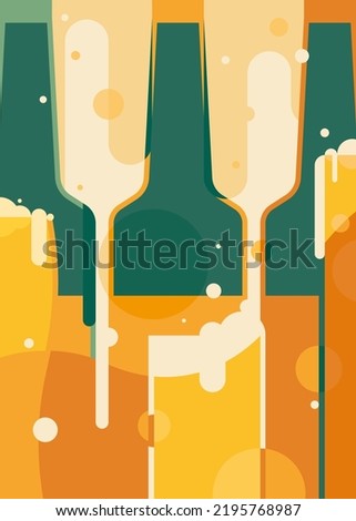 Poster with beer bottles and glasses. Placard design in abstract style.