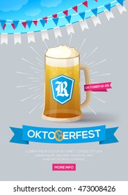 Poster with beer glass and flags for oktoberfest. Vector illustration
