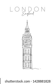 Poster big ben lettering london, england drawing in pen line style on white background