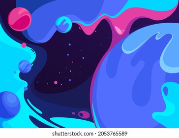 Poster with big and small planets. Placard design in abstract style.