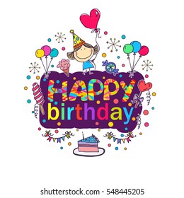 Poster for the birthday greetings. Hands painted birthday gifts