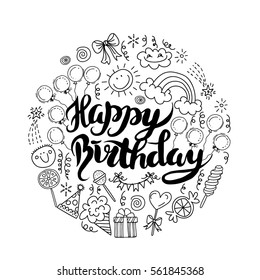 Poster for the birthday greetings. Hands painted birthday gifts