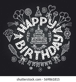 Poster for the birthday greetings. Hands painted birthday gifts